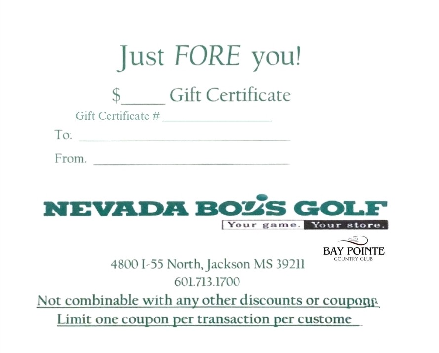 Nevada Bob's Golf x Bay Pointe Gift Card: $100